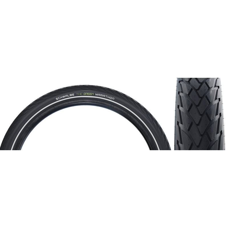 Green Marathon Tire – 26 x 1.25 Clincher Wire BLK/Reflective Performance Line GreenGuard TwinSkin Addix