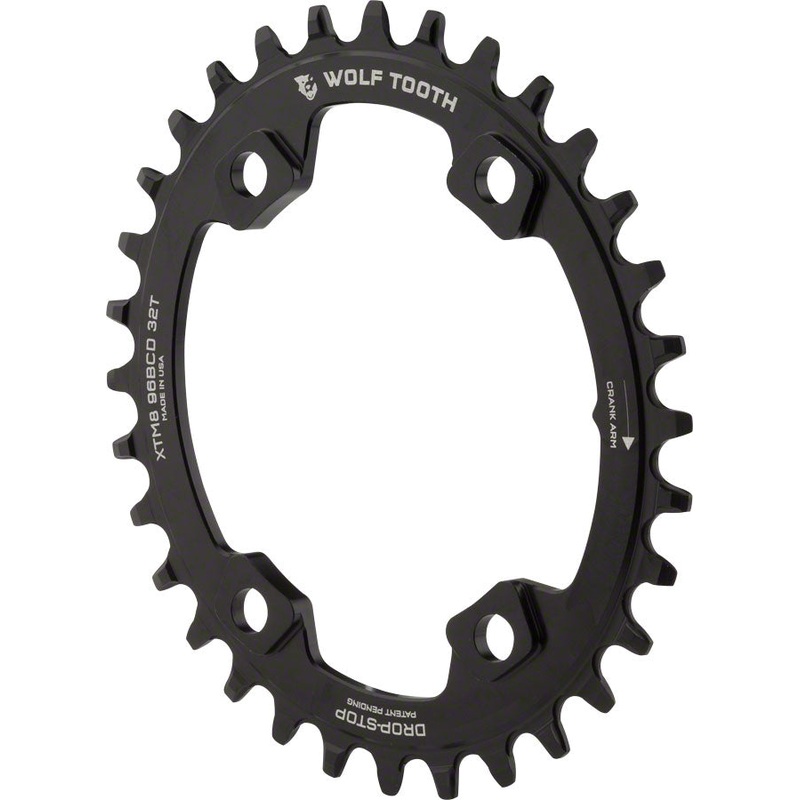 Wolf Tooth Elliptical 96 BCD Chainring – 32t, 96 Asymmetric BCD, 4-Bolt, Drop-Stop, For Shimano XT M8000 and SLX M7000 Cranks, Black