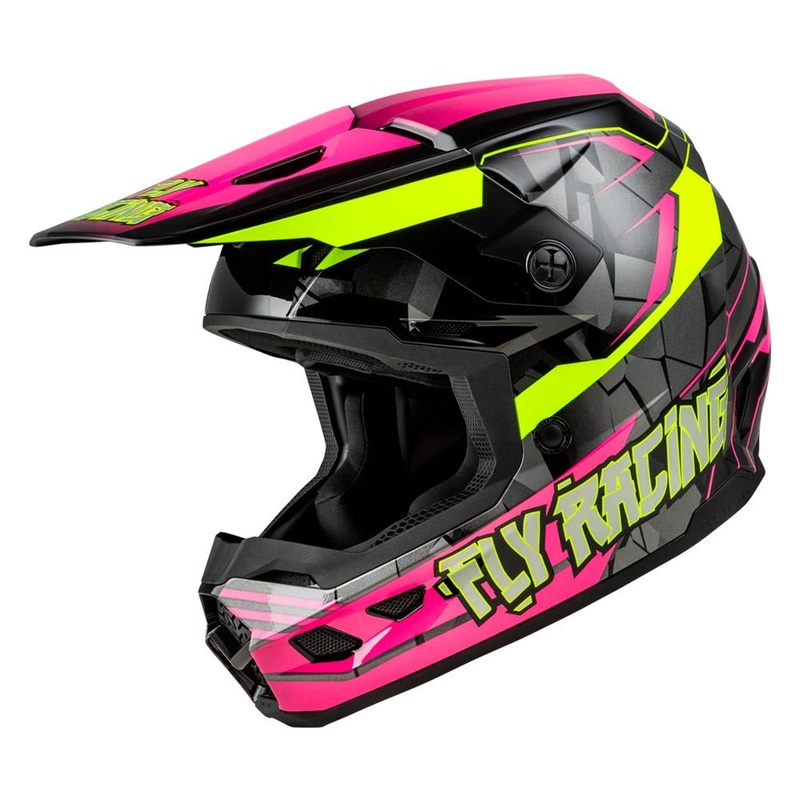 Fly Racing Youth Kinetic Scorched Helmet – Neon Pink/Hi-Vis/Black