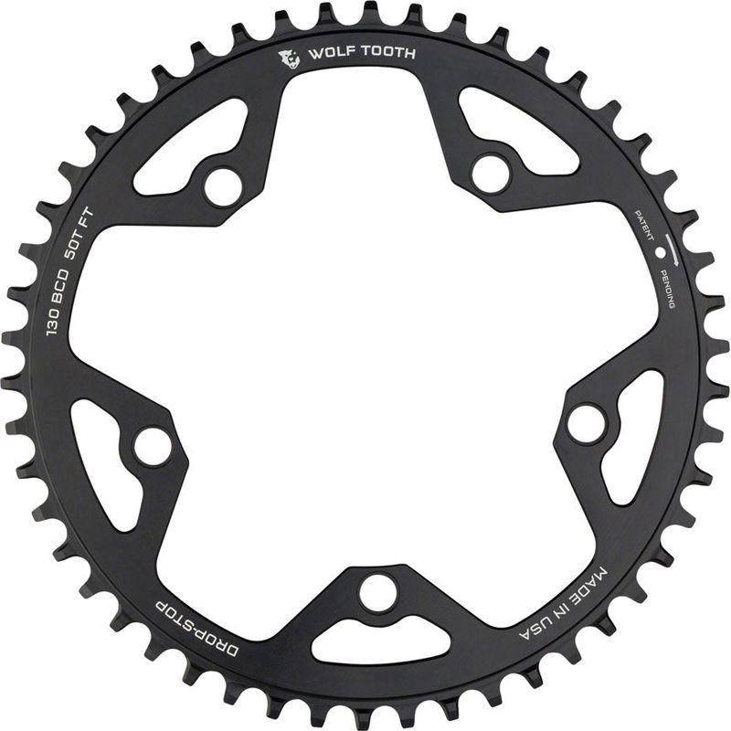 Wolf Tooth 130 BCD Road and Cyclocross Chainring – 52t 130 BCD 5-Bolt Drop-Stop 10/11/12-Speed Eagle and Flattop Compatible Black