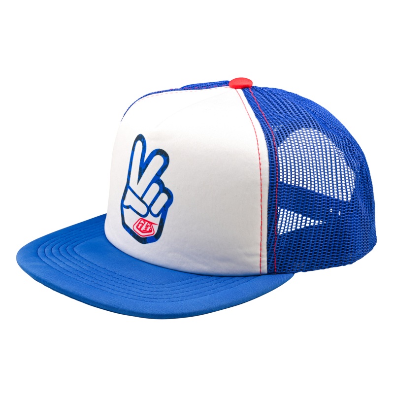 Troy Lee Peace Out Trucker Snapback Hat-OSFM-Peace Out White/Blue