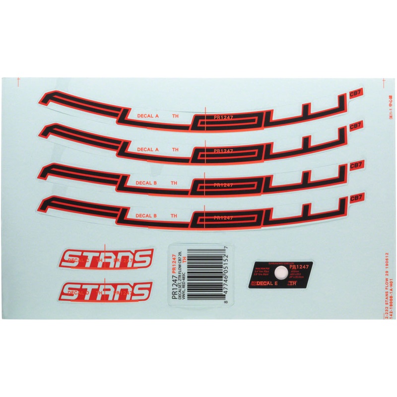 Stans No Tubes Flow CB7 Rim Decal – 29″ Red Set