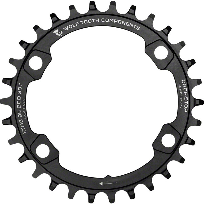 Wolf Tooth 96 BCD Chainring – 32t 96 Asymmetric BCD 4-Bolt Drop-Stop For Shimano XT M8000 SLX M7000 Cranks BLK