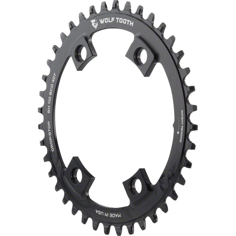 Wolf Tooth Shimano 110 Asymmetric BCD Chainring – 42t 110 Asymmetric BCD 4-Bolt Drop-Stop For Shimano Cranks BLK