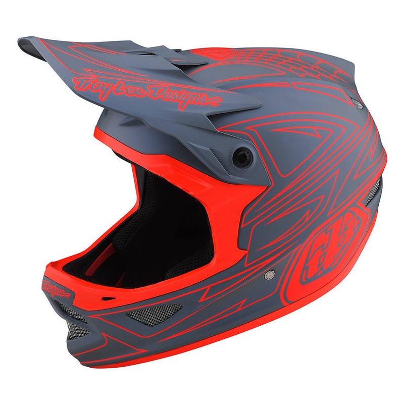 Troy Lee Designs D3 Fiberlite Full Face Helmet – Spiderstripe – Gray-Red