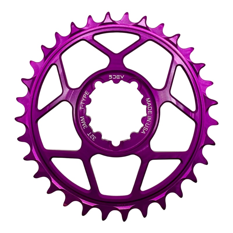 5Dev T-Type Aluminum Chainring, Purple, Sram 3 Bolt, 34 Tooth, 3mm Offset