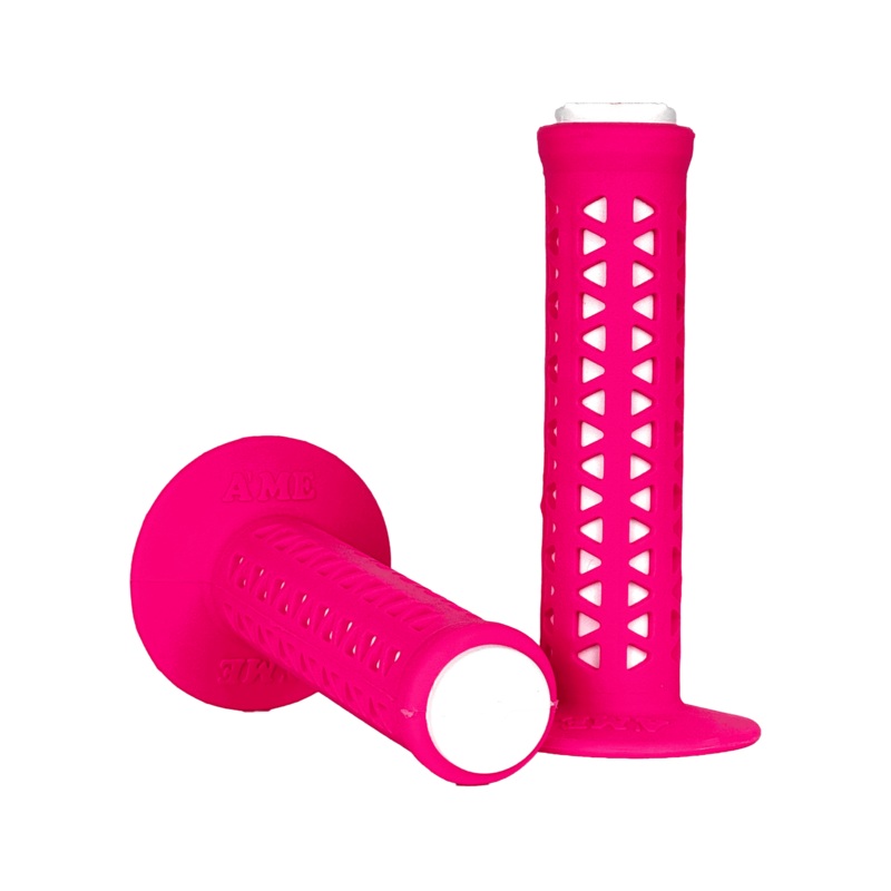 AME Unitron re-issue retro BMX grips – Flanged – Fluorescent Pink over White