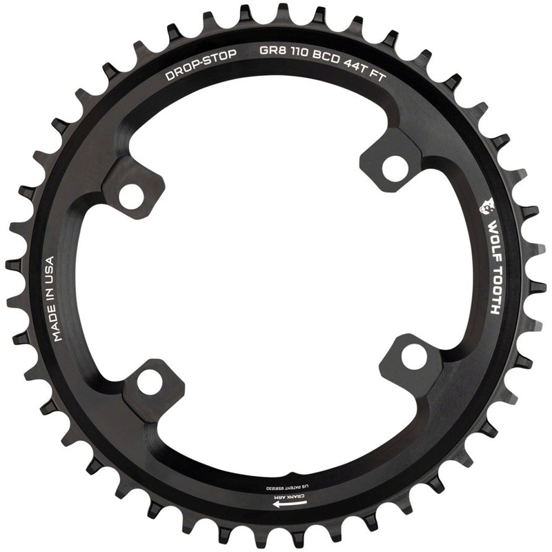 Wolf Tooth Shimano 110 Asymmetric BCD Chainring – 40t, 110 Asymmetric BCD, 4-Bolt, Drop-Stop Flattop, For Shimano GRX Cranks, Black