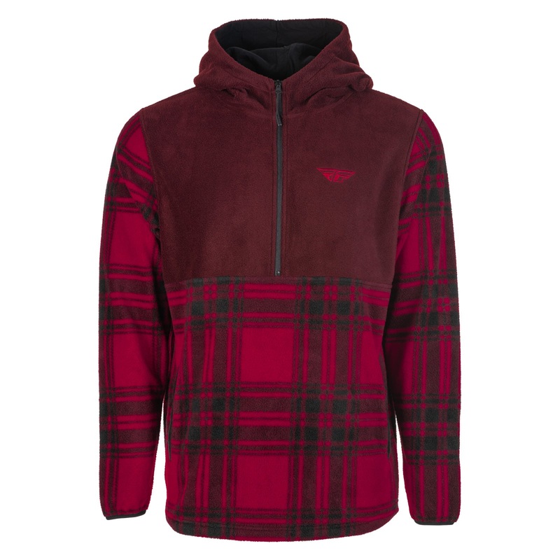 Fly Racing Half Zip Pullover Hoodie-Red Plaid