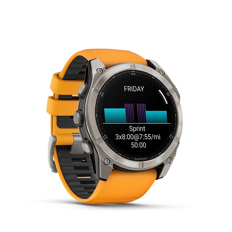 Garmin fenix 8 AMOLED Sapphire 51mm Watch Watch Color: Titanium Wristband: Orange/ Graphite – Silicone