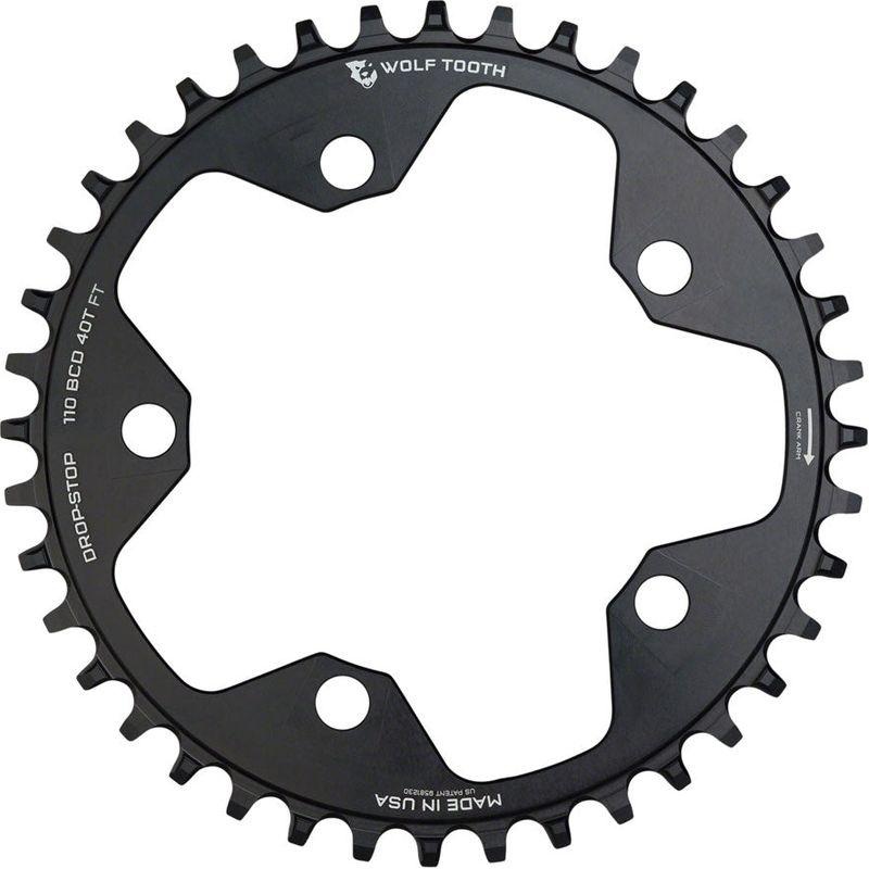 Wolf Tooth 110 BCD Cyclocross and Road Chainring – 38t 110 BCD 5-Bolt Drop-Stop 10/11/12-Speed Eagle and Flattop Compatible Black