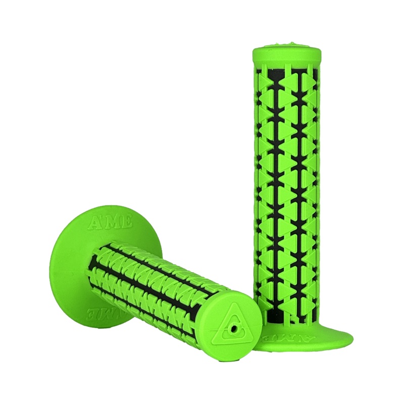 AME Dual BMX Grips – Flanged – Fluorescent Green over Black – Made in the USA
