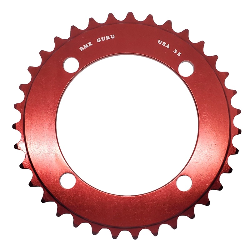 BMXGuru 35t BMX Chainring – Red – 104mm 4-bolt – USA Made
