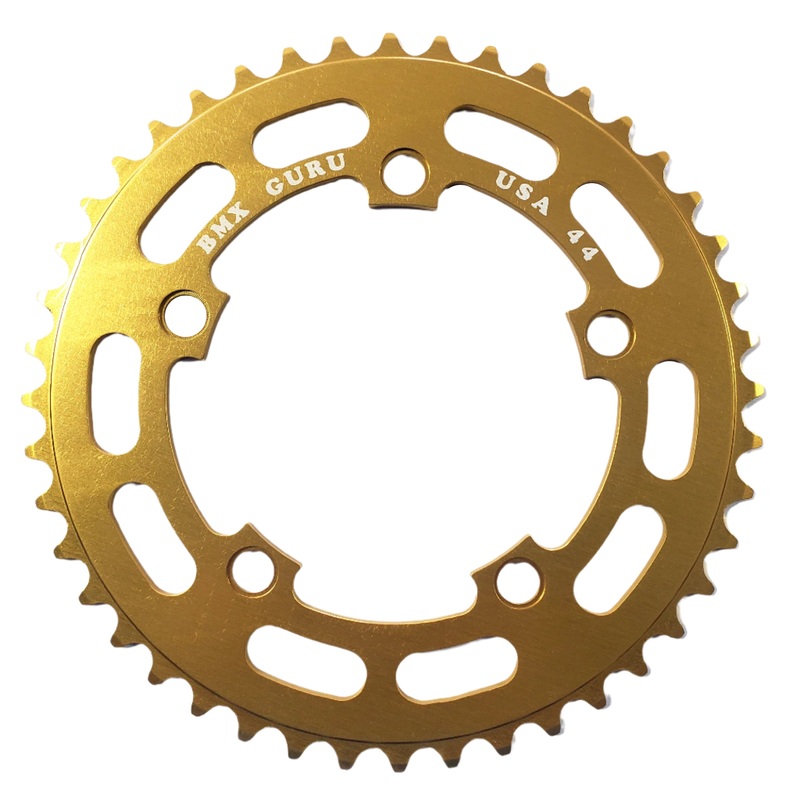 BMXGuru 44t BMX Chainring – Gold – 110mm 5-bolt – USA Made