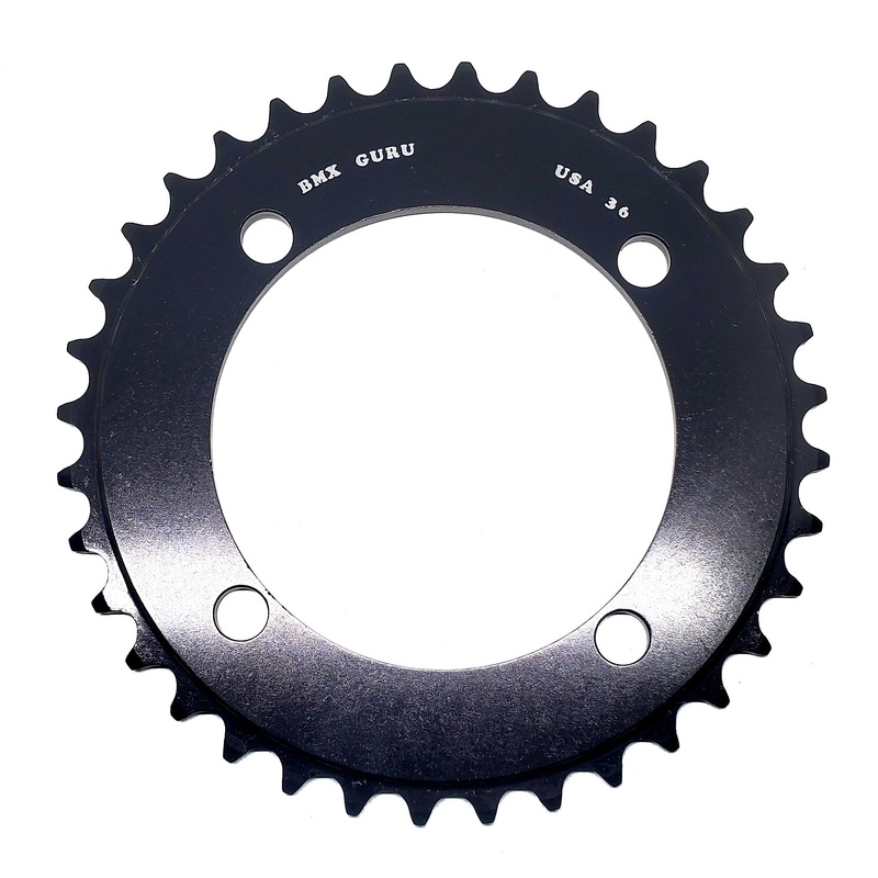 BMXGuru 36t BMX Chainring – Black – 104mm 4-bolt – USA Made