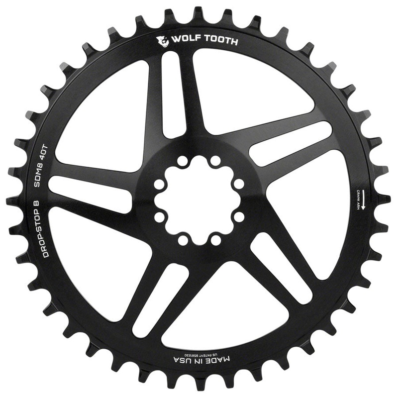 Wolf Tooth Direct Mount Chainring – 40t, SRAM Direct Mount, Drop-Stop B, For SRAM 8-Bolt Cranksets, 6mm Offset, Black