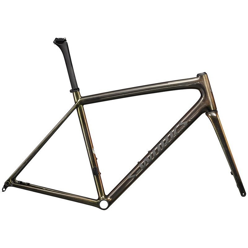 Specialized aethos S-Works frmset gloss carbon + magenta-gold edge fade + all over gold pearl 25% / satin metallic obsidian 54