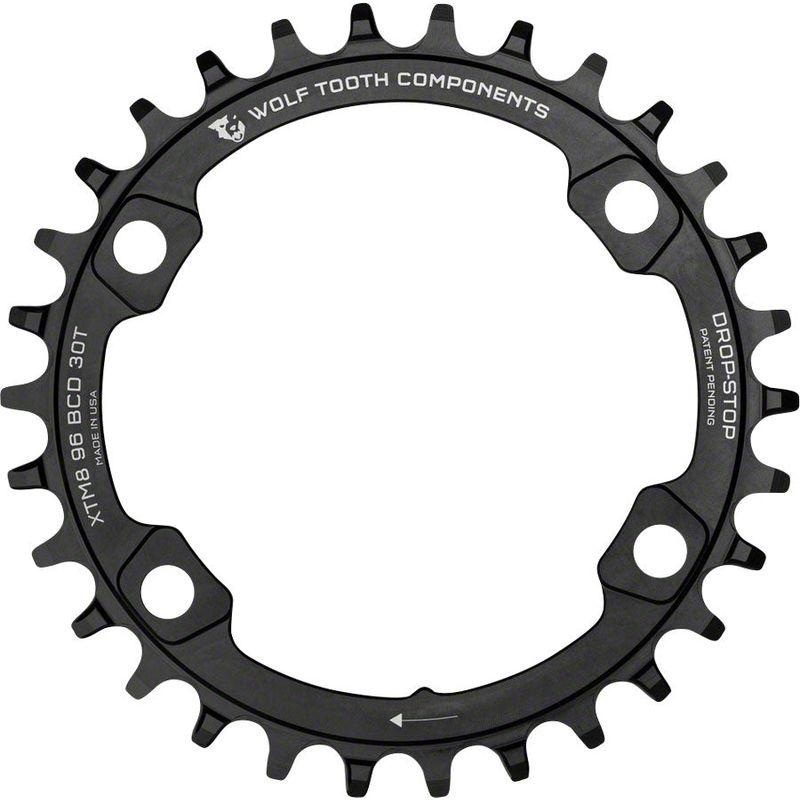 Wolf Tooth 96 BCD Chainring – 32t 96 Asymmetric BCD 4-Bolt Drop-Stop For Shimano XT M8000 and SLX M7000 Cranks Black