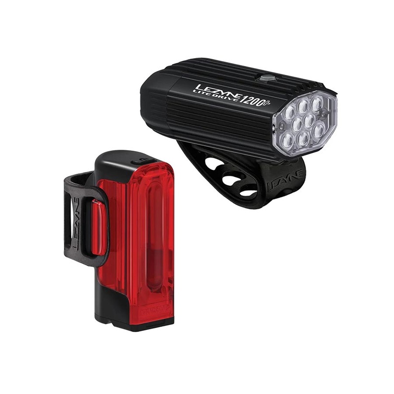 Lezyne Lite Drive 1200+/Strip Drive Pro 400+ Headlight/Taillight Set – Black