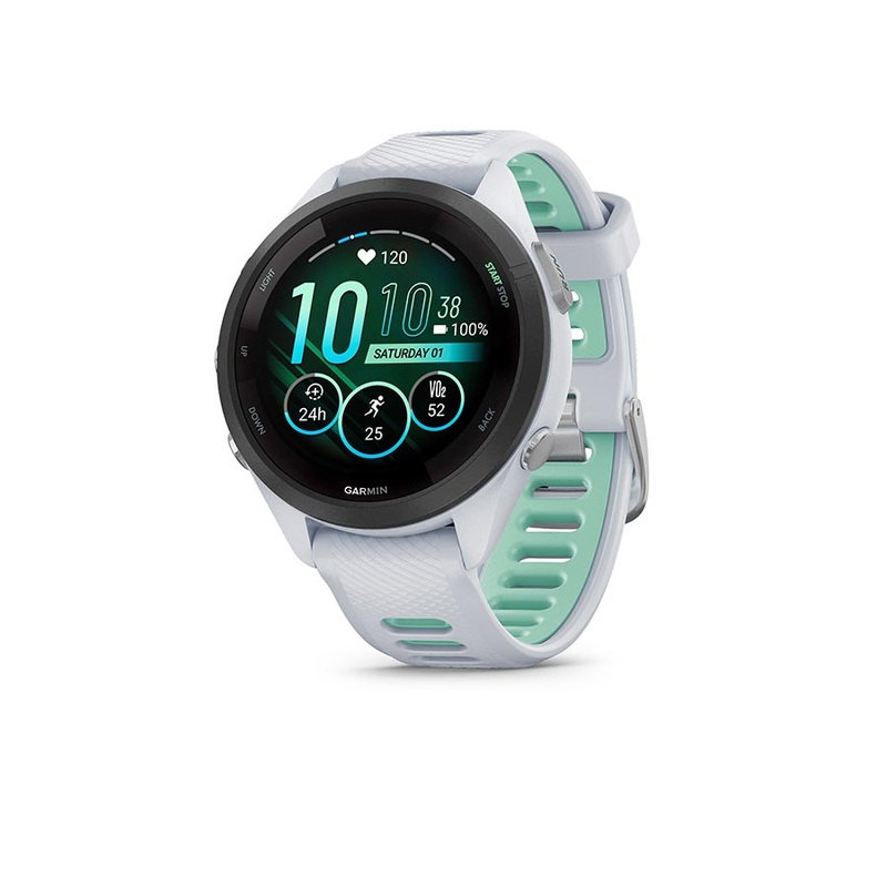 Garmin Forerunner 265S Music Watch Watch Color: Whitestone Wristband: Whitestone/Neo Tropic – Silicone