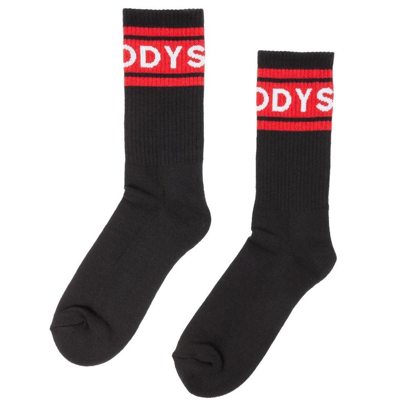 Odyssey Futura Crew Socks – Black with Red Stripes