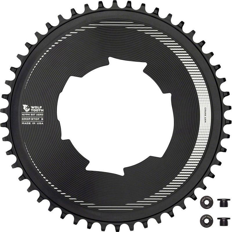 Wolf Tooth Aero 107 BCD Chainring – 50t Optimized for SRAM Eagle and Flaptop Chains Drop-Stop B Black