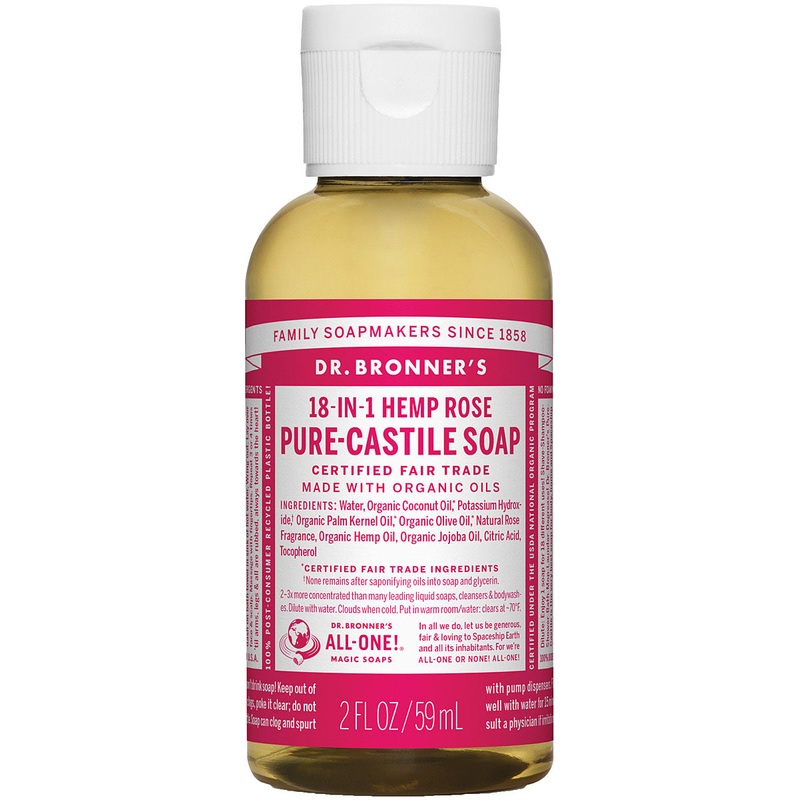 Dr. Bronner’s Rose Liquid Soap & Shampoo – 2 oz Travel Size