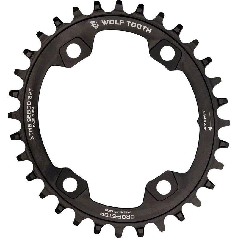 Wolf Tooth Elliptical 96 BCD Chainring – 30t 96 Asymmetric BCD 4-Bolt Drop-Stop For Shimano XTR M9000 and M9020 Cranks Black