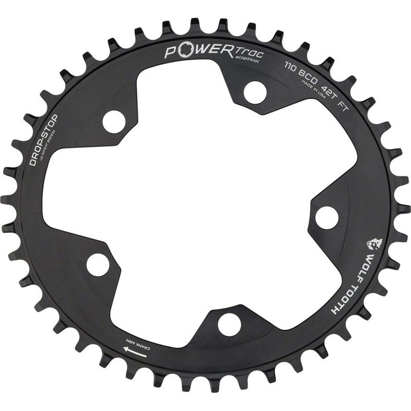 Wolf Tooth Elliptical 110 BCD Chainring – 40t 110 BCD 5-Bolt Drop-Stop 10/11/12-Speed Eagle and Flattop Compatible Black