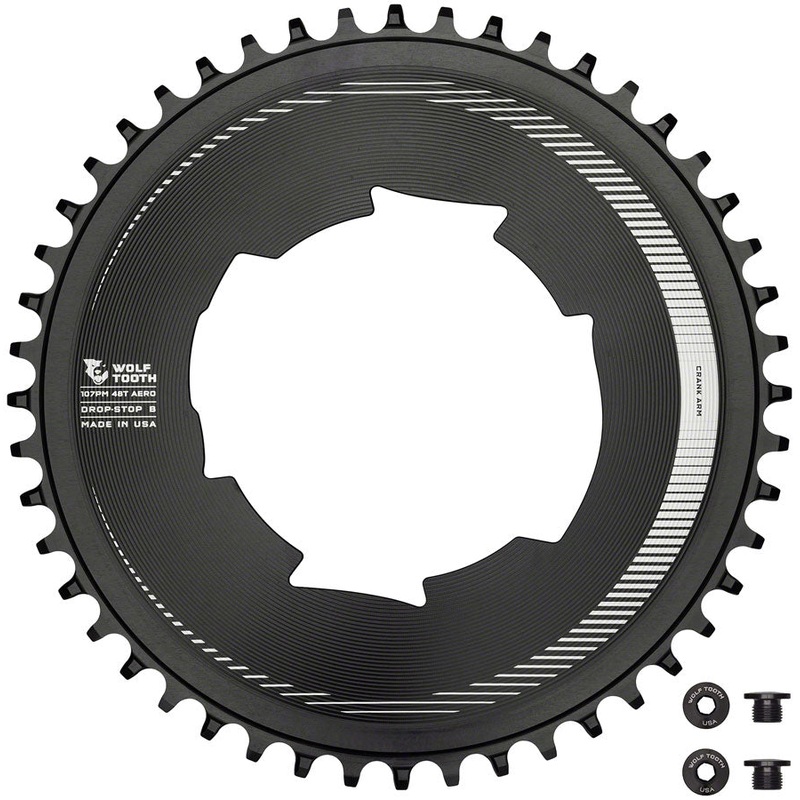 Wolf Tooth Aero 107 BCD Chainring – 48t Optimized SRAM Eagle Flaptop Chains Drop-Stop B BLK