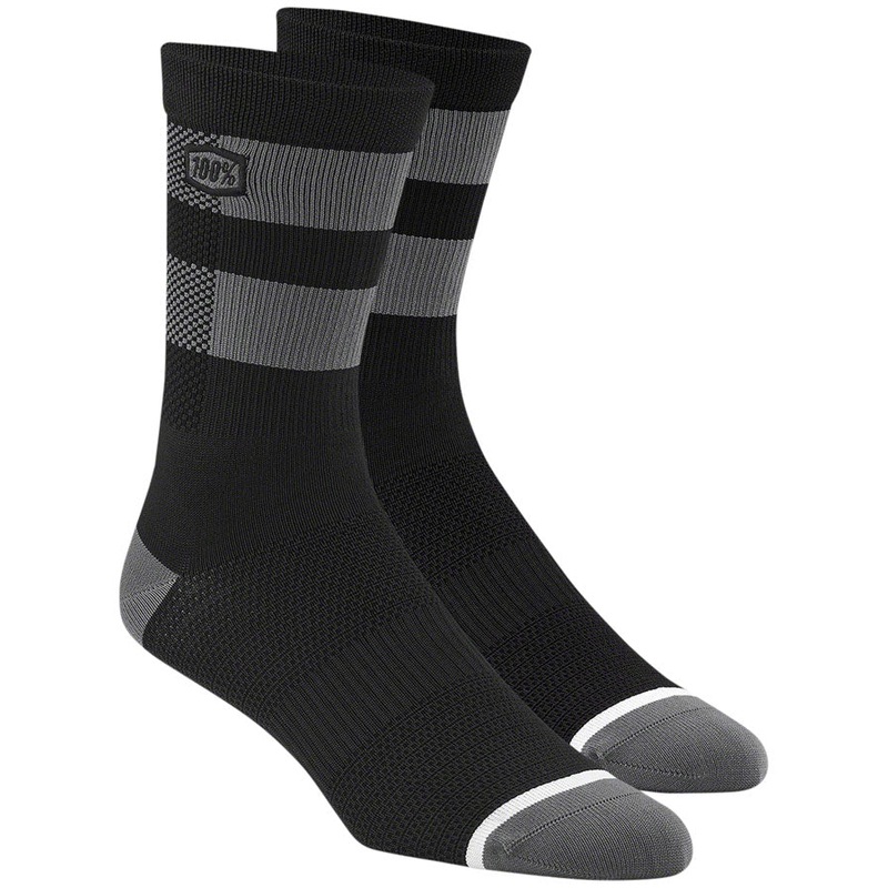 100% Flow Performance MTB Socks – Black/Gray, Large/X-Large