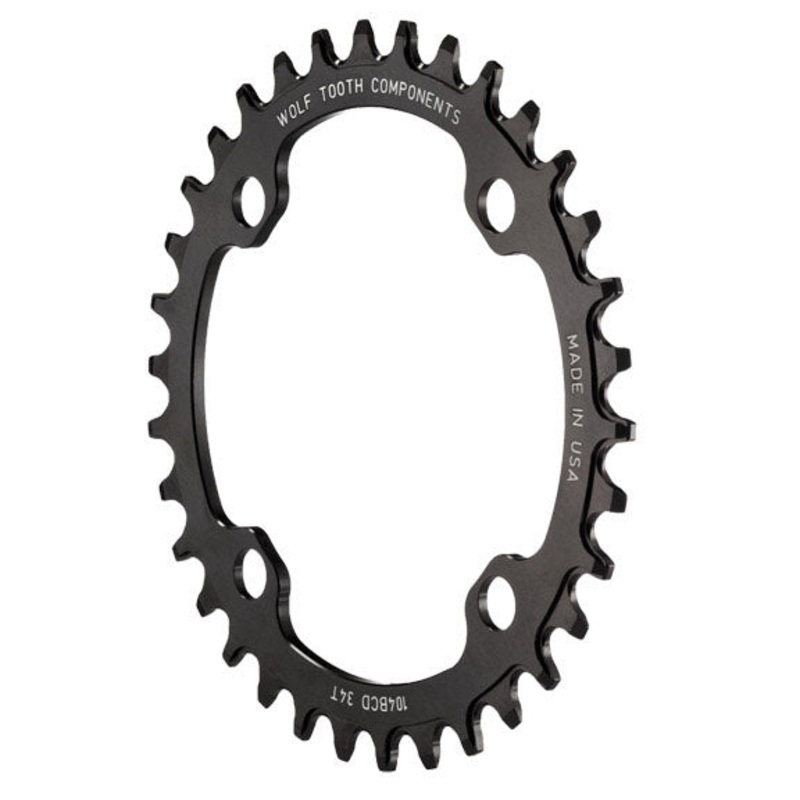 Wolf Tooth 104 BCD Chainring – 34t 104 BCD 4-Bolt Drop-Stop B Black