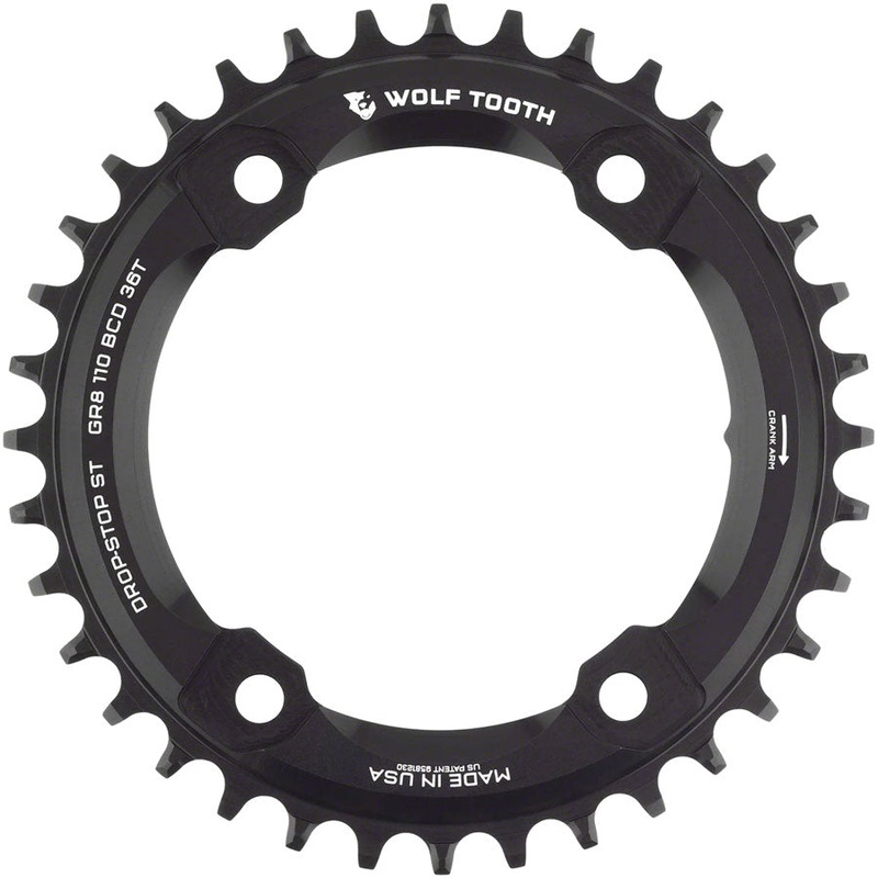 Wolf Tooth Shimano 110 Asymmetric BCD Chainring – 36t, 110 Asymmetric BCD, 4-Bolt, Drop-Stop ST, For Shimano GRX Cranks,