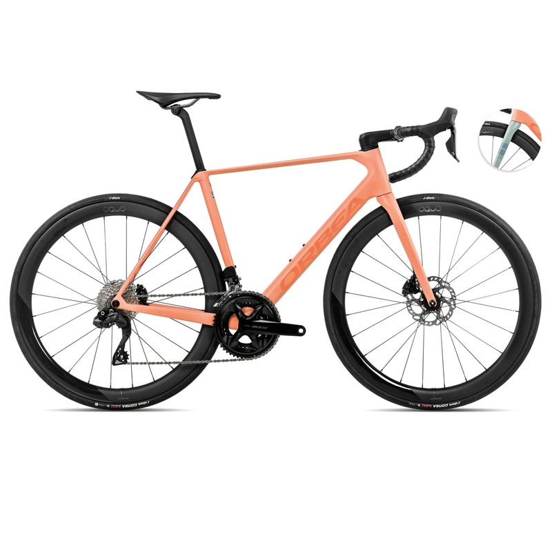 2025 Orbea ORCA M30iLTD PWR Racing ROAD BIKE – 53cm, Orange Cloud (Matte) – Stone Blue (Matte-Gloss)