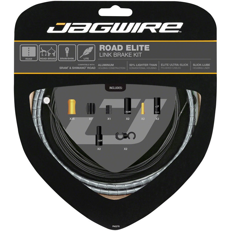 Jagwire Road Elite Link Brake Cable Kit SRAM/Shimano Ultra-Slick Uncoated Cables Ltd. Gray