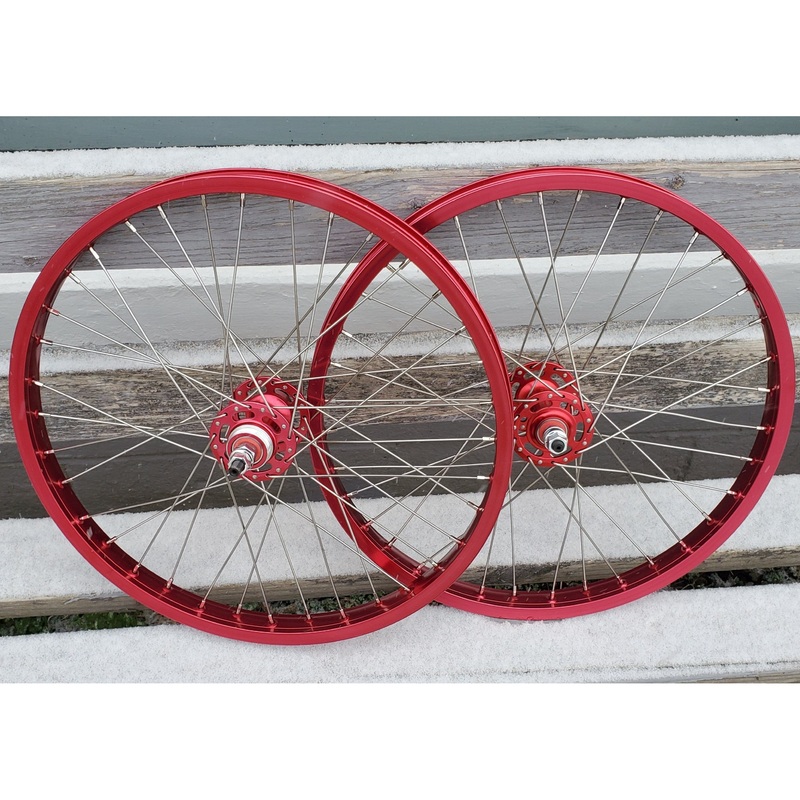 20″ 7X style Sealed Road Flange BMX Wheelset – Pair – Red Anodized