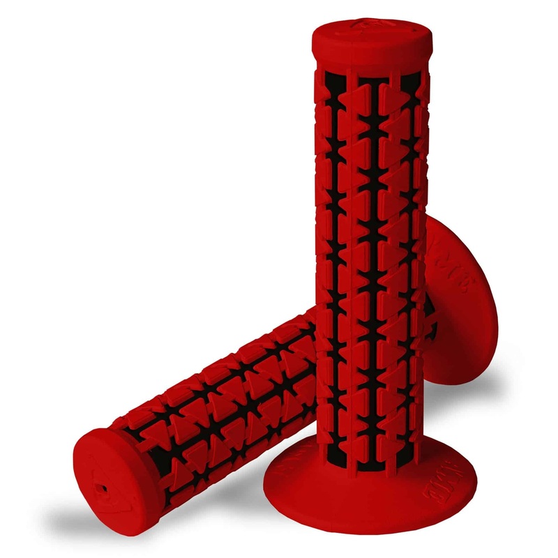 AME Dual BMX Grips – Flanged – Red over Black – Made in the USA